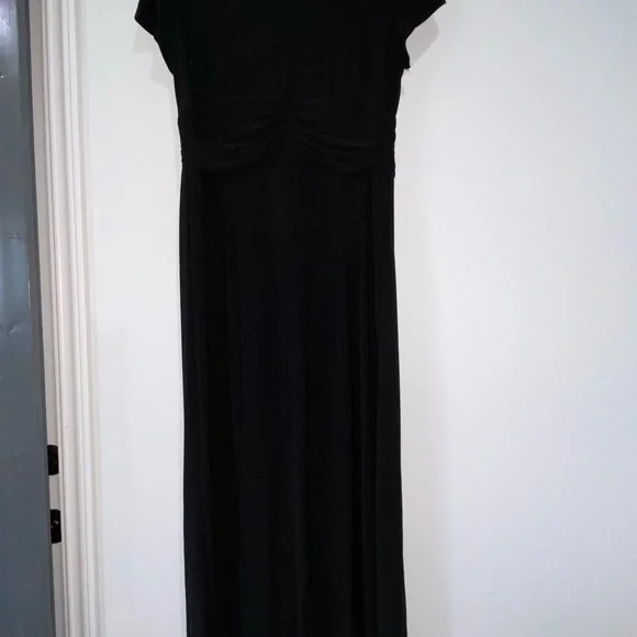Size 14 , long black party dress with accent belt - Picture 2 of 4